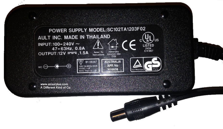 3COM SC102TA1203F02 AC ADAPTER 12VDC 1.5A USED 2.5x5.4x9.5mm -(+