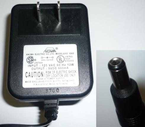 ANOMA ELECTRIC AD-9632 AC ADAPTER 9VDC 600mA 12W POWER SUPPLY