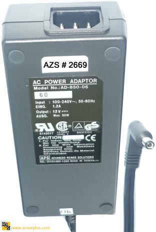 APS AD-850-06 AC ADAPTER 12V DC 5A 50W POWER SUPPLY ADAPTOR