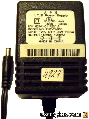 APS D12-12-950 AC ADAPTER 12VDC 1200mA USED -(+)- 2.5x5.5mm E202