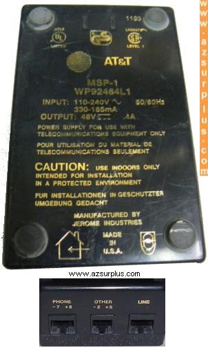 AT&T MSP-1 WP92464L1 IP Phone's Power Injector Unit 48VDC 0.4A 2