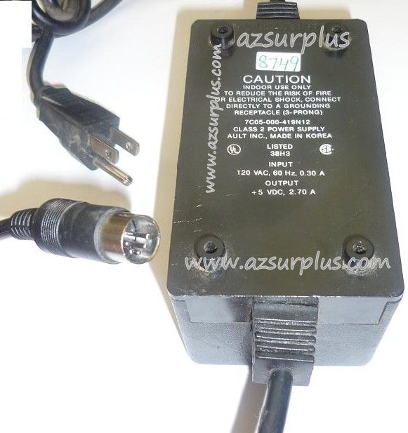 AULT 7C05-000-419N12 AC ADAPTER +5VDC 2.70A USED 5PIN 13.8mm CLA
