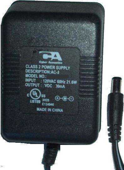 CA L3C-075035R AC ADAPTER 7.5VDC 350mA +(-) 2x5.5mm AC-3 CLASS 2