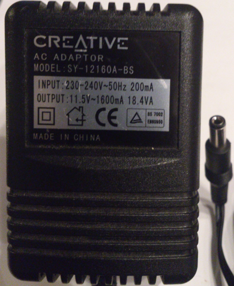 CREATIVE SY-12160A-BS AC ADAPTER 11.5V 1600mA Used 2x5.5mm UK PL