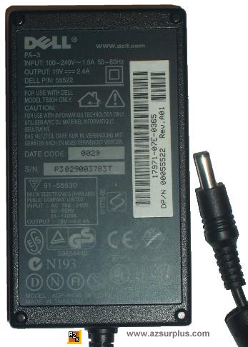 DELL PA-3 AC DC ADAPTER 19V 2.4A POWER SUPPLY