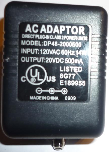 AC Adaptor DP48-2000500 20VDC 500mA POWER SUPPLY Adapter satteli