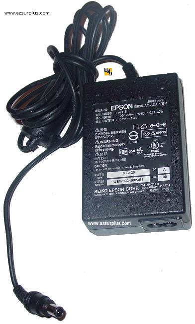 EPSON A241B PERFECTION 1270 1670 AC ADAPTER 15.2V DC 1.4A POWER