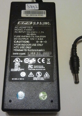 EPS F10903-0 AC ADAPTER 12VDC 6.6A USED -(+)- 2.5x5.5mm 100-240V