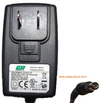 GPC 3A-161WP09 AC ADAPTER 9VDC 1.7A WALLMOUNT DIRECT PLUG IN SWI