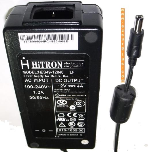 HITRON HES49-12040 AC ADAPTER 12V 4A MEDICAL POWER SUPPLY