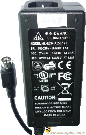 Hon-Kwang HK-E534-A050120 AC ADAPTER 12VDC 3A 5V 1.6A 4Pin (: :)