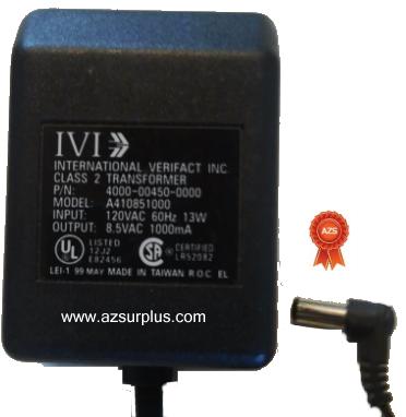 IVI A410851000 AC ADAPTER 8.5VAC 1000mA USED 2.5 x 5.5 x 12mm