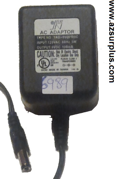 JN YAD-0900100C AC ADAPTER 9VDC 100mA - ---C--- + Used 2 x 5.5 x