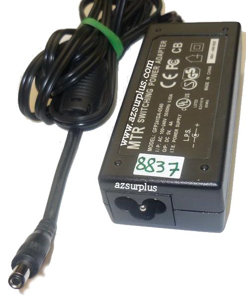 MTR GFP241DA-0540 AC ADAPTER 5VDC 4A USED -(+) 2.5x5.5x9.6mm ROU