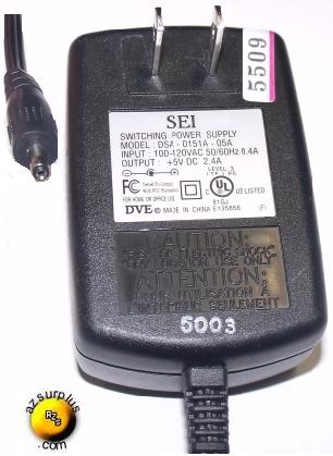 SEI DVE DSA-0151A-05A AC DC ADAPTER +5V 2.4A Hybrid Cable Modem