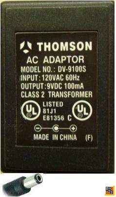 THOMSON DV-9100S AC ADAPTER 9V 100MA CLASS 2 TRANSFORMER