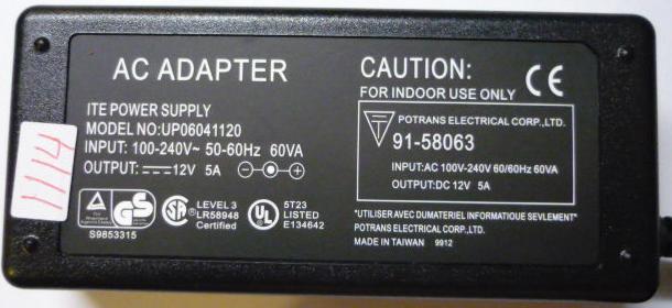 Finecom UP06041120 AC ADAPTER 12VDC 5A ITE Replacement POTRANS