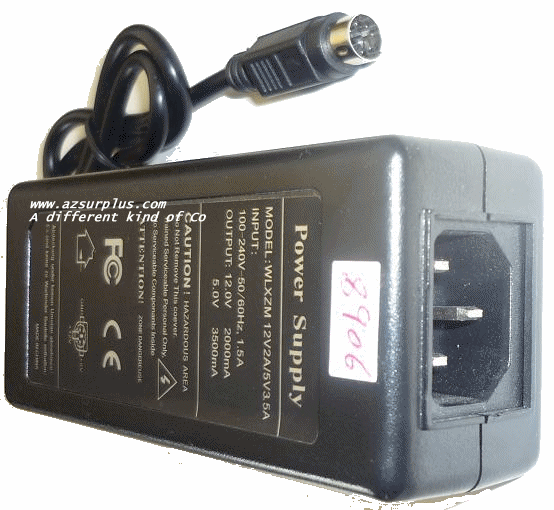 WLXZM AC ADAPTER 12VDC 2A 5VDC 3.5A 6Pin 9mm Male Used POWER Su