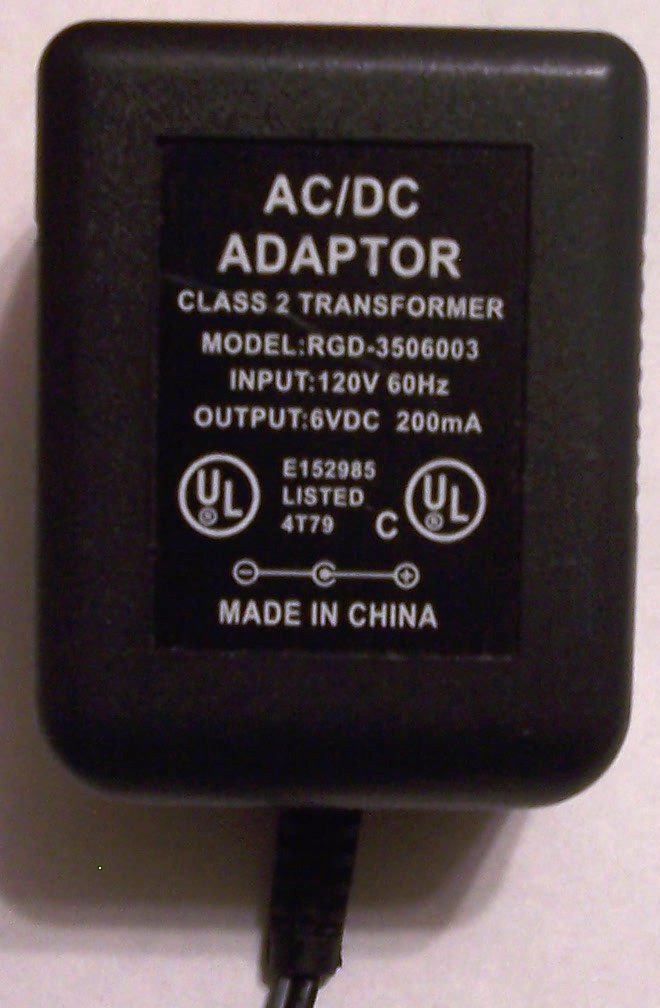 RGD-3506003 AC DC ADAPTER 6VDC 200mA POWER SUPPLY