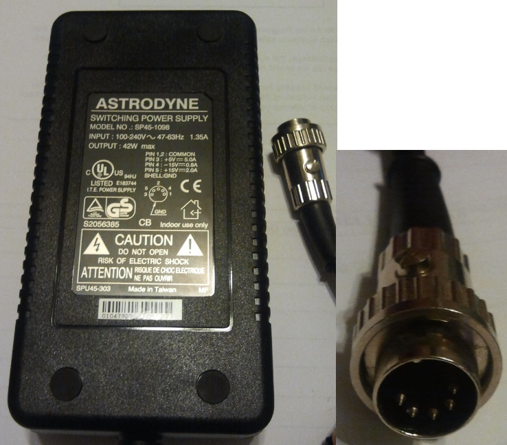 ASTRODYNE SP45-1098 AC ADAPTER 42W 5PIN DIN THUMBNUT POWER SUPPL