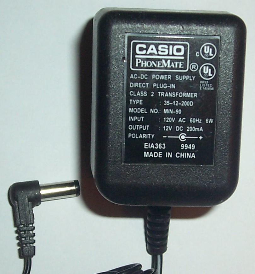 CASIO Phone Mate M/N-90 AC ADAPTER 12VDC 200mA 6W POWER SUPPLY