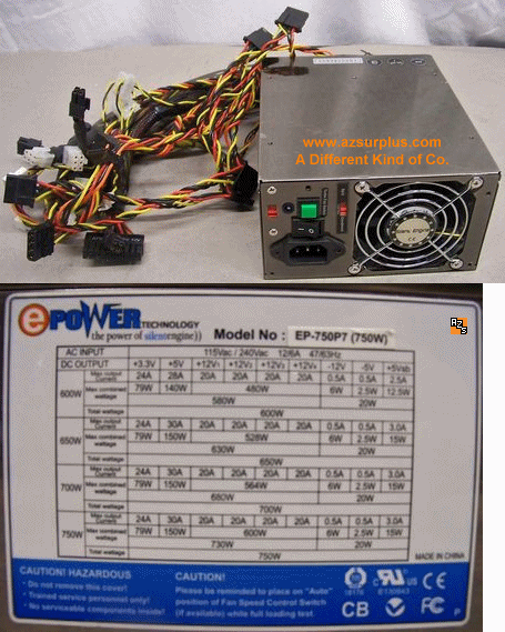 ePower EP-750P7 750W Used ATX Power Supply Unit PSU Switching De