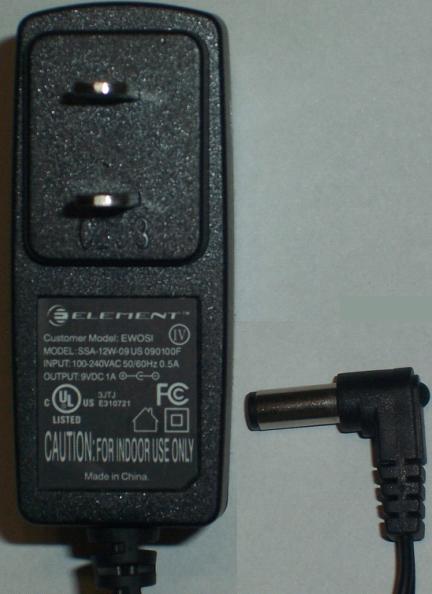 ELEMENT SSA-12W-09 US 090100F AC DC ADAPTER 9V 1A POWER SUPPLY