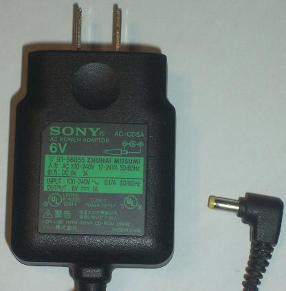 SONY AC-CD5A AC ADAPTER USED -(+)6VDC 1A POWER SUPPLY 100-240VAC