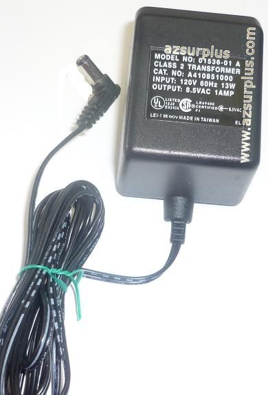 01536-01 A AC ADAPTER 8.5VAC 1Amp USED ~(~) 2.5x5.5x11mm 90 degr