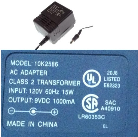 10K2586 AC ADAPTER 9VDC 1000mA USED -(+) 2x5.5mm 120vac POWER SU